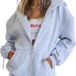 Trendy Queen Womens Zip Up Hoodies Oversized Sweatshirts Fall School Fashion Outfits Casual Jackets 2025 Winter Clothes
