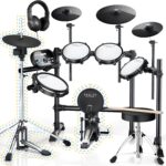 Fesley Electric Drum Set, Electronic Drum Set with 4 Quiet Mesh Drum Pads, Independent HiHat and Kick Drum Full Size Adult Drum Set, 3 Cymbals with Choke, 225 Sounds, USB MIDI, Drum Throne, and Sticks