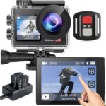 Action Camera 4K 60FPS with Touch Screen 20MP Waterproof Camera Underwater 131FT with EIS for Snorkeling Helmet Bike 170° Wide Angle Remote WiFi 5XZoom