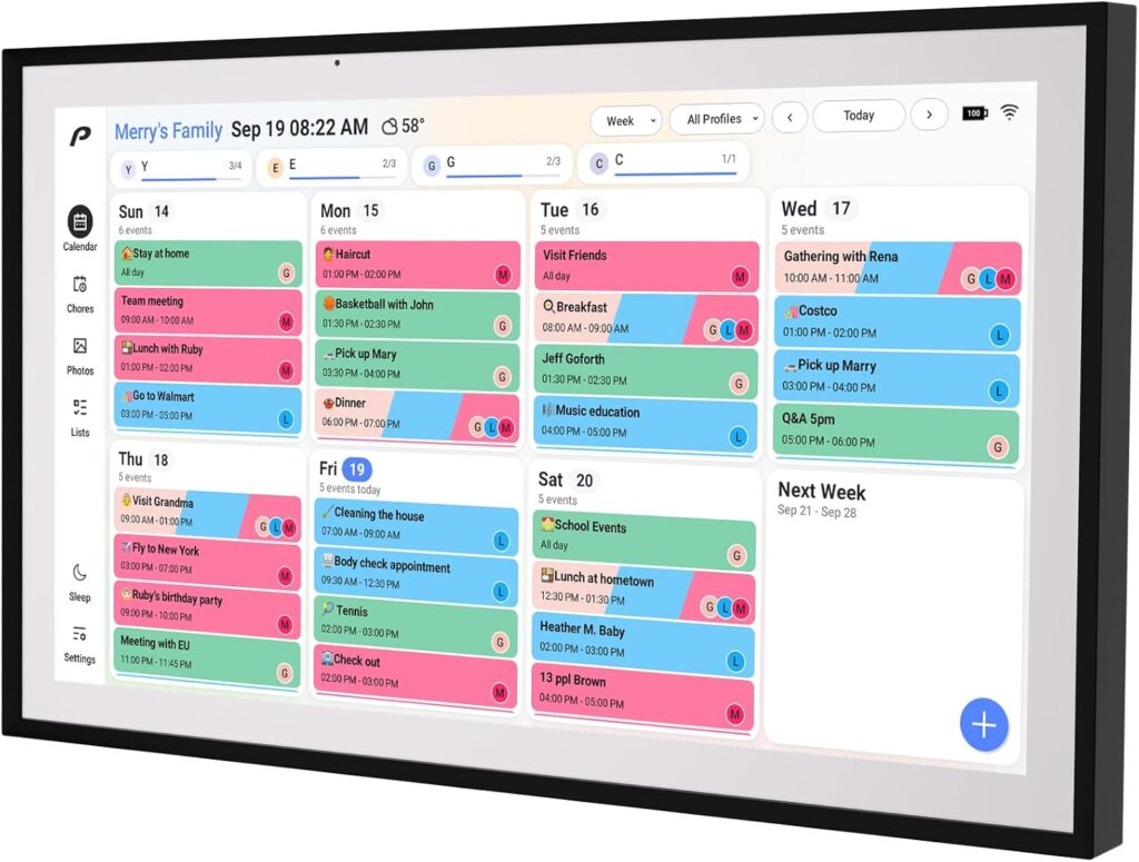 Digital Calendar, 15.6 inch Wall Planner & Chore Chart, Rechargeable Full HD Touchscreen Display, Portable Smart Family Organizer, Event Planner, Perfect for Family Schedules – Wall Mount Included, No Subscription