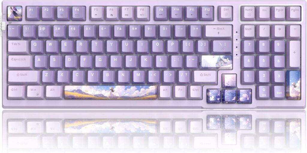 MageGee SKY98 Wireless Gasket Mechanical Gaming Keyboard, 96% Hot Swappable RGB Custom Creamy Keyboard with 5-Layer Sound Padding, BT/2.4G/USB-C, NKRO for Win/Mac (Lavender, Violet Switch)