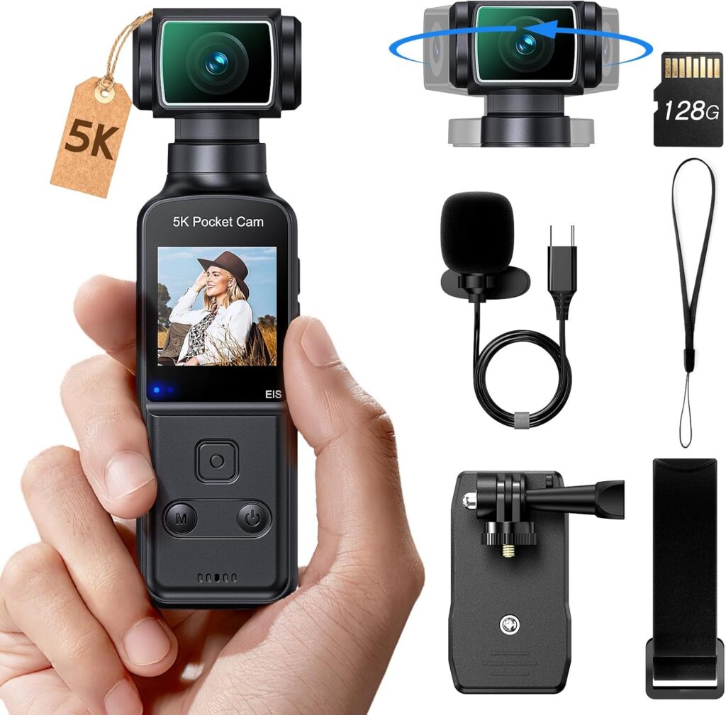 BOBLOV 5K Body Camera with Microphone, W5 Vlogging Camera, 5K/15FPS and 4K/60FPS with 270° Rotating Lens, External Mic Support, Clip/Strap Options, EIS Stabilization for Meeting, and Daily Use