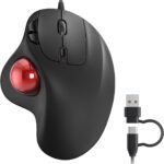 Nulea M509 Trackball Mouse Wired, Ergonomic Design, Easy Thumb Control, Precise & Smooth Tracking, 2-in-1 Interface (Type A &Type C), Compatible for PC, Laptop, Mac, Windows(Red).