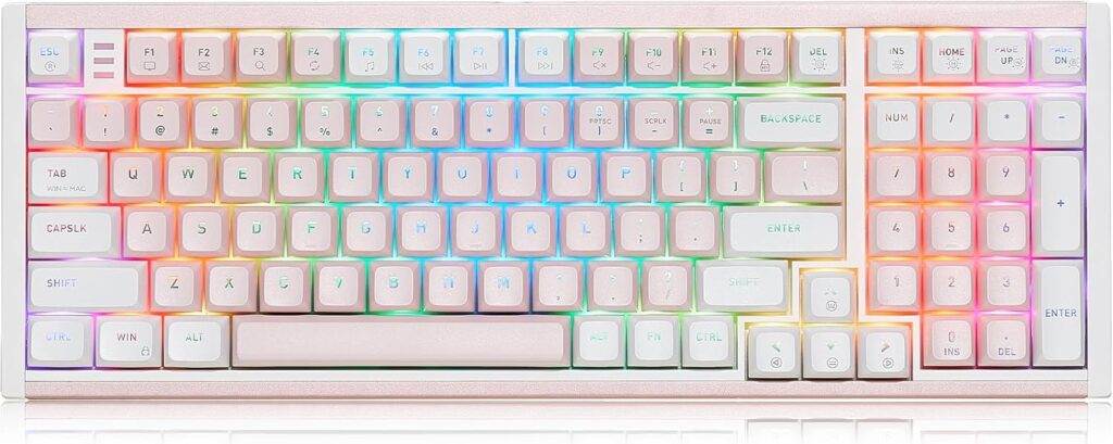 Hexgears I4 Mechanical Keyboard with Number Pad, Aluminum Gaming Keyboard Kailh Tactile Switch, RGB Backlight, PBT Keycaps, Hot Swappable for Windows/Mac OS (Pink-White)