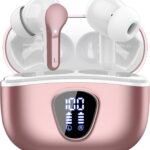 Wireless Earbuds, Bluetooth 5.4 Headphones HiFi Stereo, Bluetooth Earbuds with ENC Noise Cancelling Mic, IP7 Waterproof in Ear Earphones, 48H, LED Display Ear Buds for Pad Phones Workout, Rose Gold