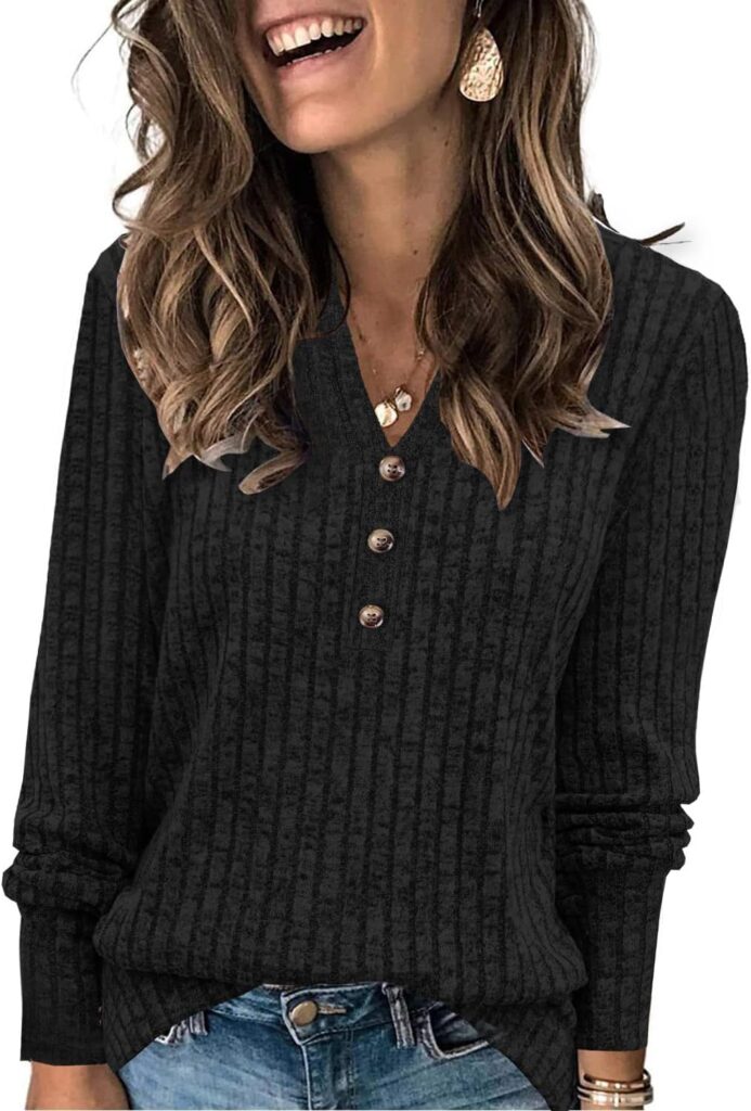 Sweaters for Women Fashion Long Sleeve Tops Pullover V Neck Casual Loose Sweatshirt