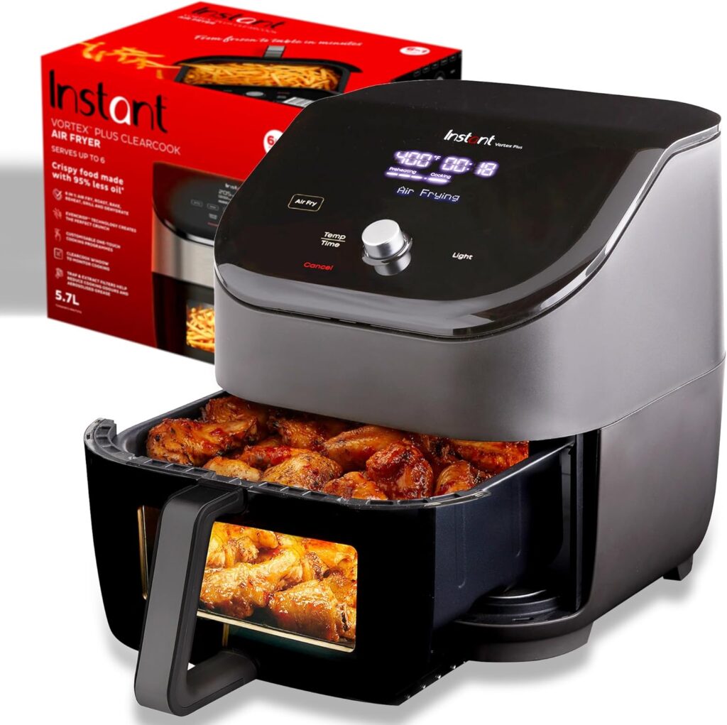 Instant Pot Vortex Plus 6QT ClearCook Air Fryer, Clear Windows, Custom Program Options, 6-in-1 Functions, Crisps, Broils, Roasts, Dehydrates, Bakes, Reheats, from the Makers of Instant Pot, Black