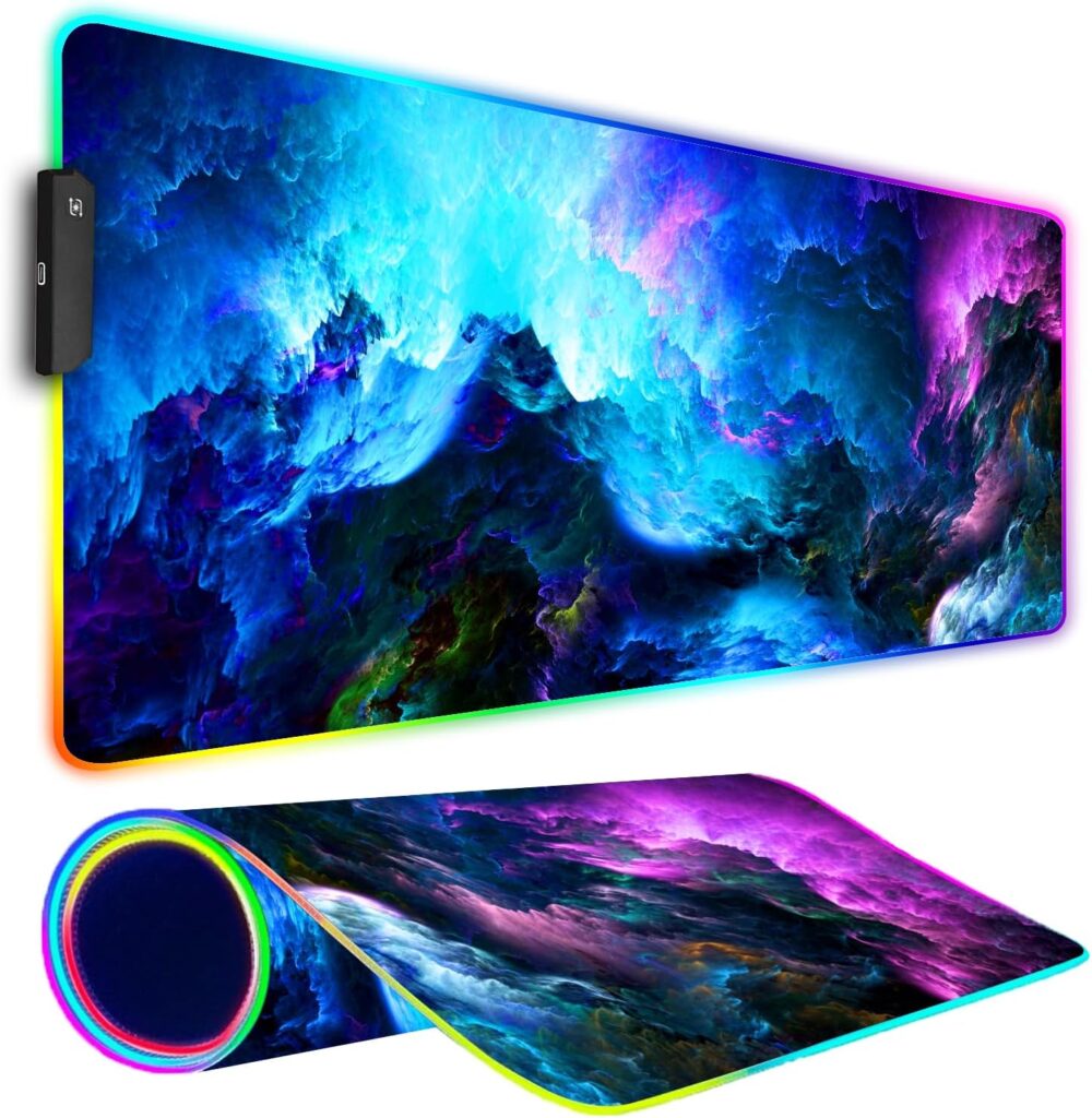 RGB Gaming Mouse Pad, Large Mousepad with Led Light, Keyboard Pad Gaming Accessories for Desk, Non-Slip Rubber Base Big Mouse Mat for Gamer, 31.5 X 11.8 Inch, Dazzling Galaxy
