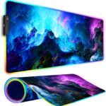 RGB Gaming Mouse Pad, Large Mousepad with Led Light, Keyboard Pad Gaming Accessories for Desk, Non-Slip Rubber Base Big Mouse Mat for Gamer, 31.5 X 11.8 Inch, Dazzling Galaxy