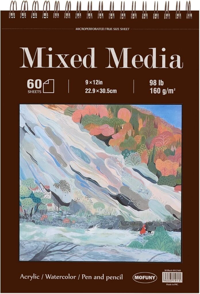 Mixed Media Sketchbook 9″ x 12″ – Multimedia Sketchbook Hardcover, Spiral Bound, 60 Sheets 98lb/160gsm Mixed Media Paper, Watercolor Sketch Books for Artist Supplies, Painting, Drawing & Art Supplies.