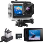 Action Camera with 32GB Memory Card Waterproof Cameras 4*Zoom Dual Screen 131FT(40m) Waterproof Underwater Camera with 2X Batteries and Multifunctional Accessories Action Cam