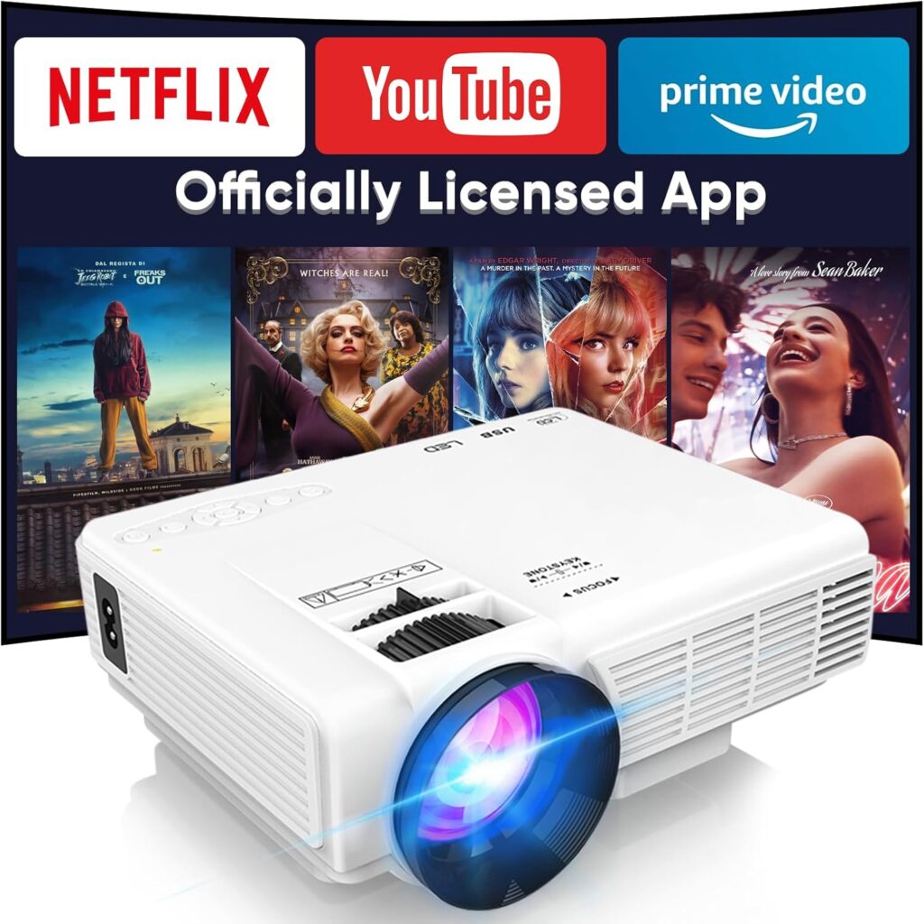 【Netflix-Officially-Licensed】PANSEBA Smart Mini Projector with 1080P HD, 5G WiFi & 2 Way Bluetooth, Portable Outdoor Movie Projector for Phone/Laptop/Games