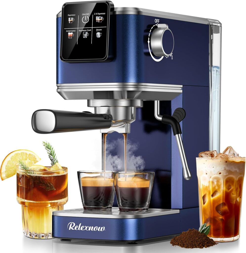 Espresso Machine, 20 Bar Espresso Maker Milk Frother & LCD Panel, Hot & Iced Coffee Machine, Stainless Steel Espresso Coffee Machine with 41oz Water Tank for Cappuccino, Latte