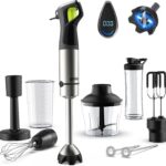 Ganiza Immersion Blender, Max 1200W Heavy Duty Hand Blender with Time Display & Variable Speed Trigger, 9-in-1 Electric Handheld Mixer with Chopper Whisk Frother Beaker Ideal for Soup Puree Smoothies