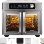 Romswi 26QT French Door Air Fryer Toaster Oven Combo, 24 Cooking Functions and Digital Controls, Fits 12″ Pizza, 6 Slices of Toast, Rotisserie 6lb Chicken, 6 Accessories Included