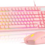 Pink Creamy Keyboard and Mouse Combo,MageGee GK980 Wired RGB Backlit Keyboard and Pink Gaming Mouse Combo,PC Keyboard and Adjustable Sensitivity Mouse for PC/loptop/MAC