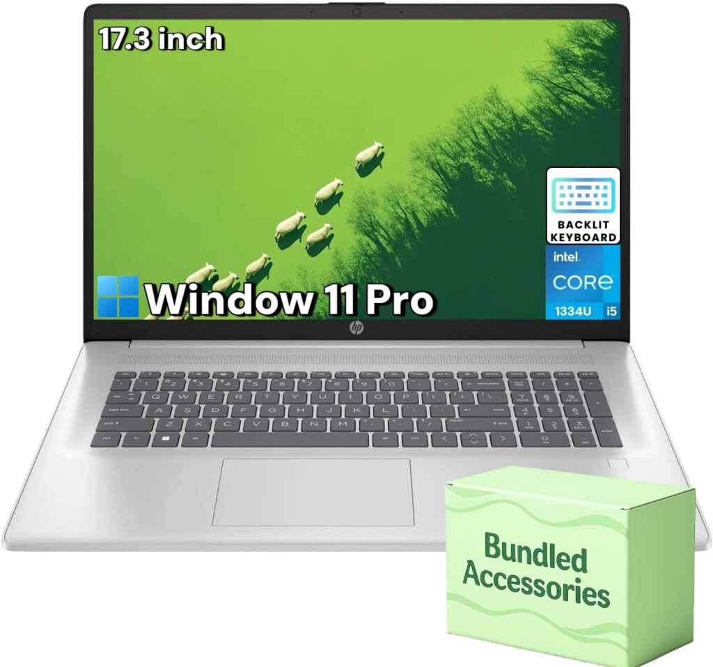 HP Flagship 17 Laptop Computer – 17.3″ HD+ Anti-Glare Screen, Intel 10-Core i5-1334U, Intel Graphics, Backlit Keyboard, Wi-Fi 6, Windows 11 Pro, Student and Business Laptop, 32 GB RAM + 1 TB SSD