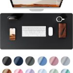 YSAGi Leather Office Desk Pad Protector, Large Mouse Pad, Non-Slip, PU Leather, Laptop Desk Blotter, Waterproof Writing Pad for Office and Home, Black, 23.6″ x 13.8″