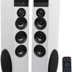 Rockville TM150W Powered Home Theater Tower Speaker System, White, 1000W, 10″ Subwoofers, Bluetooth, USB/SD Playback, FM Radio, Remote Control, Karaoke Ready, Perfect for Home Entertainment