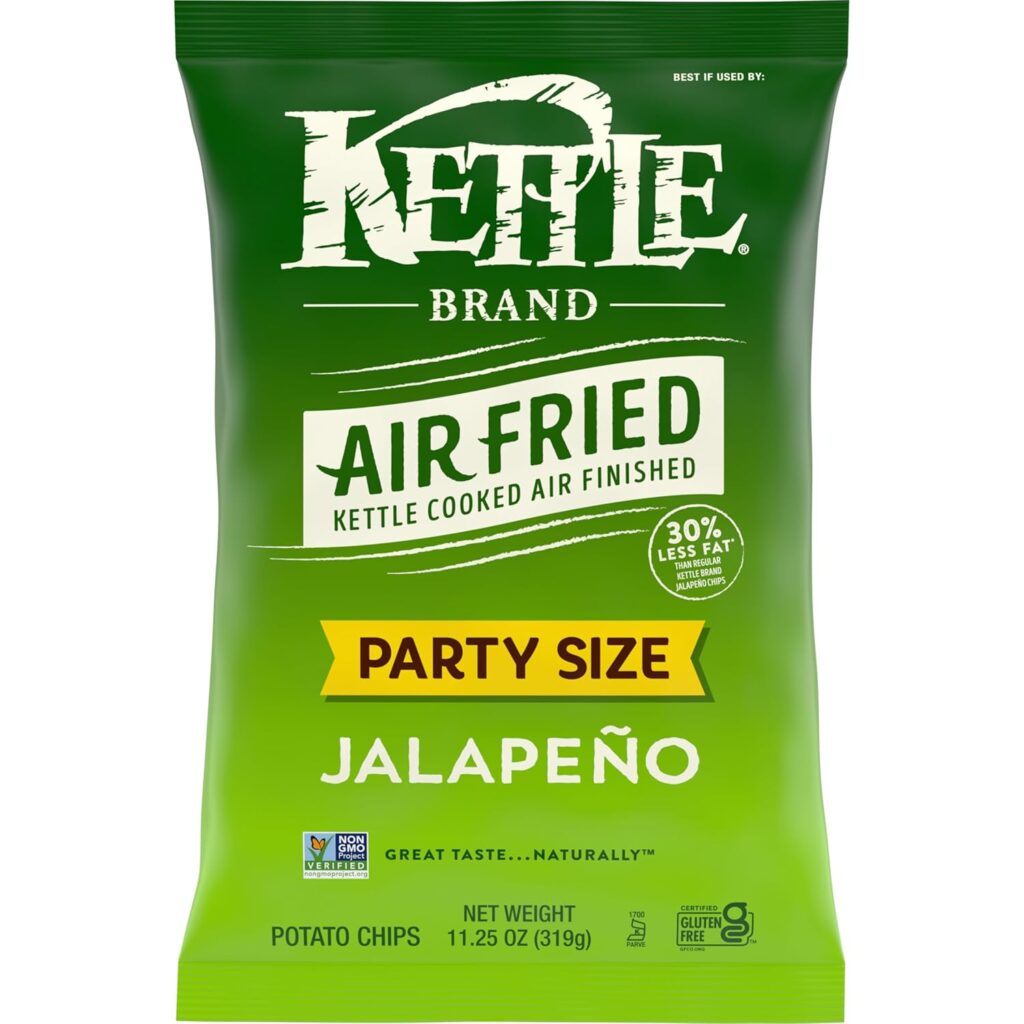 Kettle Brand Potato Chips, Air Fried Jalapeno Kettle Chips, 11.25 Ounce Party Size Bag