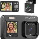Upgraded 5K Dual Screen Digital Camera,80MP Vlog Photography Camera for YouTube,Campus,Travel,Compact Point & Shoot Camera for Teens & Beginners with Autofocus,18x Zoom,Anti-Shake,Black