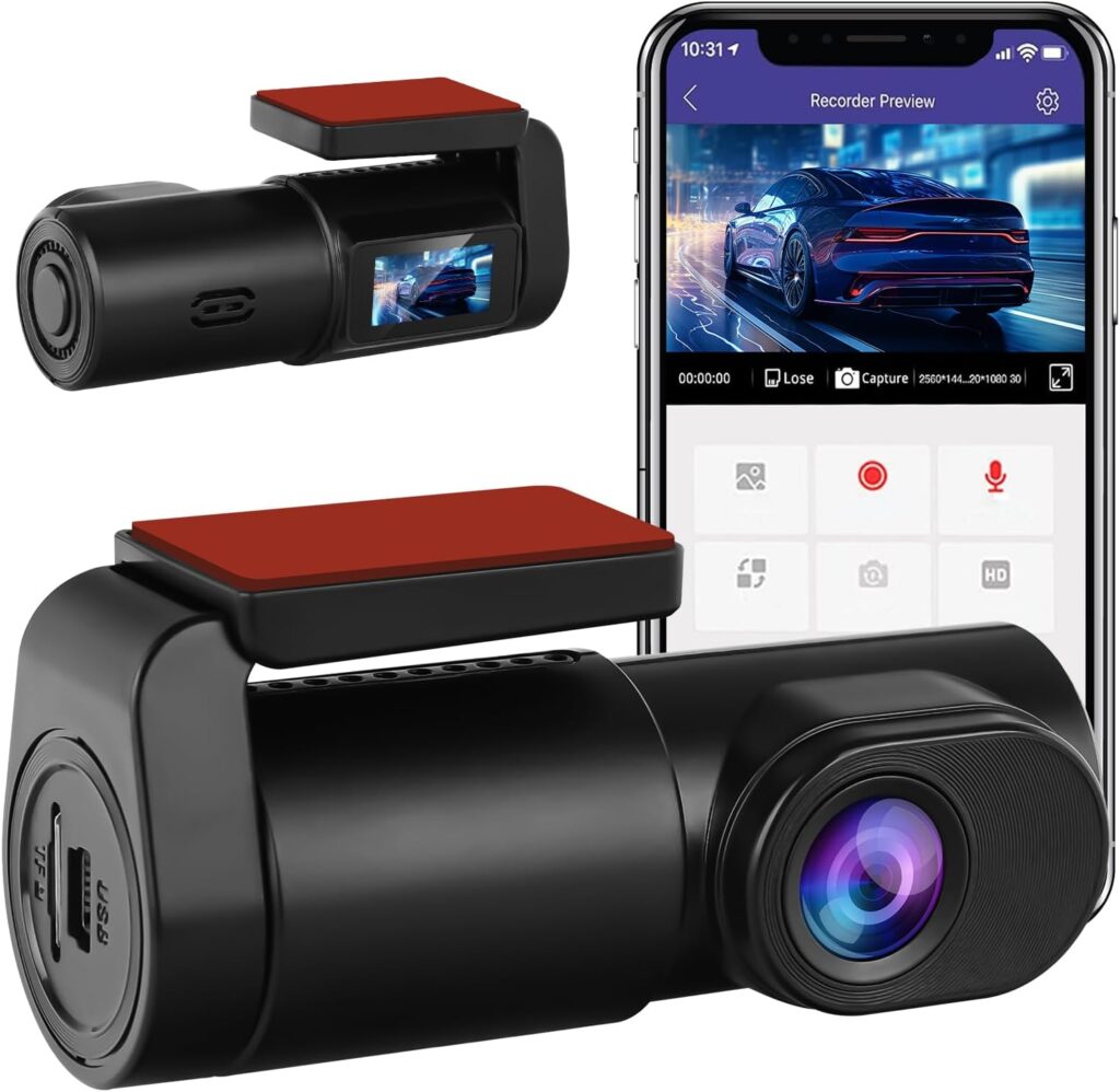 NICEWIN Dash Cam Front – 32GB SD Card Mini WiFi Dash Cam for Cars 1080P 140° Wide-Angle Super Night Vision|Loop Recording|App Control