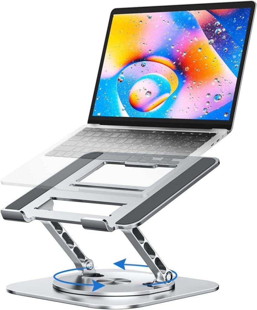 MCHOSE Laptop Stand with 360° Rotating Base, Foldable Adjustable Computer Holder, Ergonomic Design Compatible with MacBook Air Pro, Dell XPS, HP, Lenovo More 10-17″ (A-Silver)