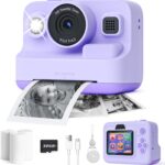 Instant Print Camera for Kids,2.4 Inch Screen Kids Instant Cameras, Christmas Birthday Gifts for Girls Age 3-12, Portable Toddler Toy for 3 4 5 6 7 8 9 10 Year Old Girls Boys Purple