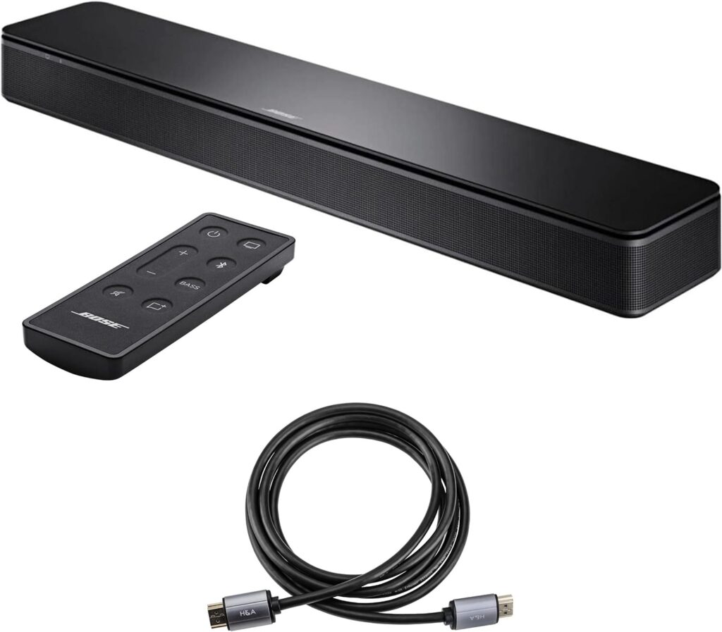 Bose TV Speaker – Soundbar for TV with Bluetooth and HDMI-ARC Connectivity, Black, Includes Remote Control and H&A High-Speed HDMI Cable