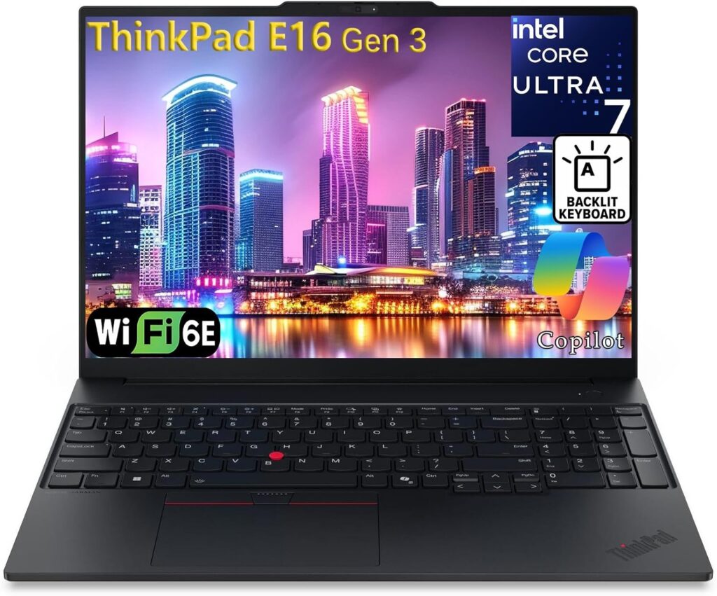 Lenovo ThinkPad E16 Gen 3 Business Laptop Computer, Intel 16-Core Ultra 7 255H (Beat i9-13900H), 64GB DDR5 RAM, 2TB PCIe SSD, 16″ FHD+, WiFi 6E, Backlit Keyboard, Fingerprint Reader, Windows 11 Pro