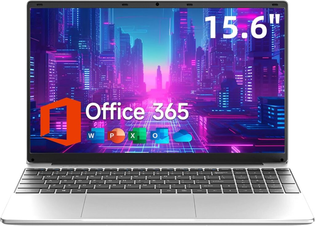 15.6 Inch Laptop with Office 365, 4GB RAM, 128GB Storage Expandable 1TB, 5205U Processor, HD Display, Windows 11 Laptops Computer, Wi-Fi 5, BT4.2, Numpad, Type-C, for Business and Students.