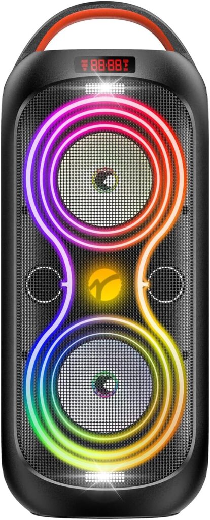 Speakers Bluetooth Wireless- 120dB Loud Sound, Dynamic 8 LED Lights, 5 RGB Modes, Bluetooth 5.3, TWS/USB/TF/AUX/FM/Mic Input, Built-in Handle, Portable Party Speaker for Home, Outdoor, Camping (RGB)