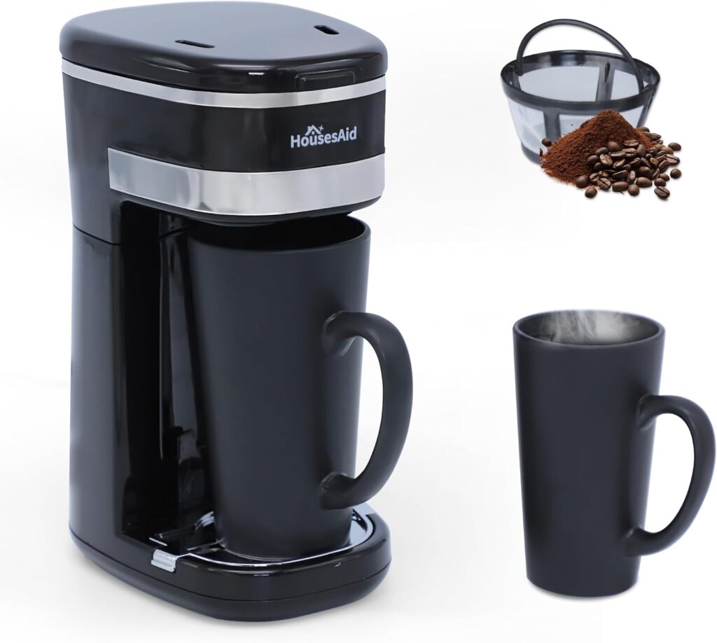 Coffee Machine,Single Serve Coffee Maker,One Cup Coffee Maker with Reusable Filter&One-touch Control Button,Portable Brewer for Camping,Travel & Home,Easy To Clean& Store,15oz/450ml