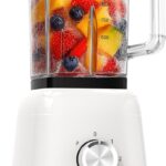 Professional Blender For Smoothies, 58 Oz Glass Jar, Glass Blender Including Puree & Crush Ice Functions, 750 Watts, B02 (White)