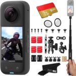 Insta360 X3 Motorcycle Bundle- Waterproof 360 Action Camera with 1/2″ 48MP Sensors, 5.7K 360 HDR Video, 72MP 360 Photo, 2.29″ Touchscreen|Includes Motorcycle Bundle, Selfie Stick, Lens Guard&1TB