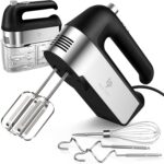 Hand Mixer Electric, 450W Kitchen Mixers with Scale Cup Storage Case, Turbo Boost/Self-Control Speed + 5 Speed + Eject Button + 5 Stainless Steel Accessories, For Easy Whipping Dough,Cream,Cake