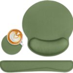 Britimes Green Ergonomic Mouse Pad Set with Wrist Rest Non-Slip Rubber Base Wrist Cushion Support and Coasters Mousepad with Wrist Support for Computer Keyboard and Desk