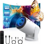 Wireless Mini Projector with WIFI 6 and Bluetooth, 4K 1080P Support Portable Projector 180° Rotatable. 17″-130″ Screen Video Projector. Compatible for Smartphone, Laptop, PC(Q5 mate)