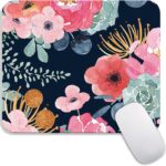 Square Mouse Pad Pink Flower, Personalized Premium-Textured Custom Mouse Mat Design, Washable Mousepad Cloth, Non-Slip Rubber Base Computer Mouse Pads for Wireless Mouse