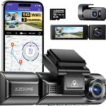 AZDOME M550 Pro 5G WiFi 3 Channel Dash Cam Built-in GPS, 4K Dual Dash Camera Front and Rear with 64GB Card, 2.5K+1080P+1080P Triple Car Camera, 3.19″ IPS Screen, IR Night Vision, 24H Parking Mode