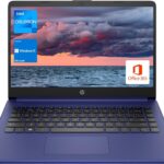 HP Portable Laptop, Student and Business, 14″ HD Display, Intel Quad-Core N4120, 16GB DDR4 RAM, 64GB eMMC, 1 Year Office 365, Webcam, SD Card Reader, HDMI, Wi-Fi, Windows 11 Home, Blue, KKE Mousepad