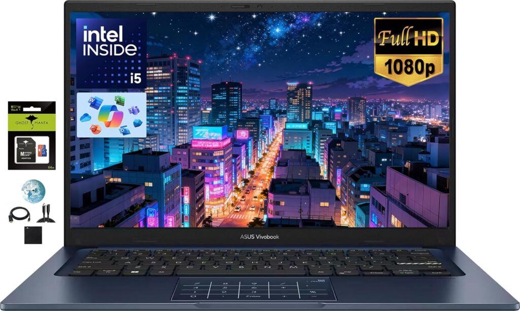 ASUS Vivobook 14″ FHD Laptop for Student Business Home School, Intel 10-Core i5-1334U, 24GB RAM 1TB SSD, Numeric Keypad, Private Webcam, Windows 11
