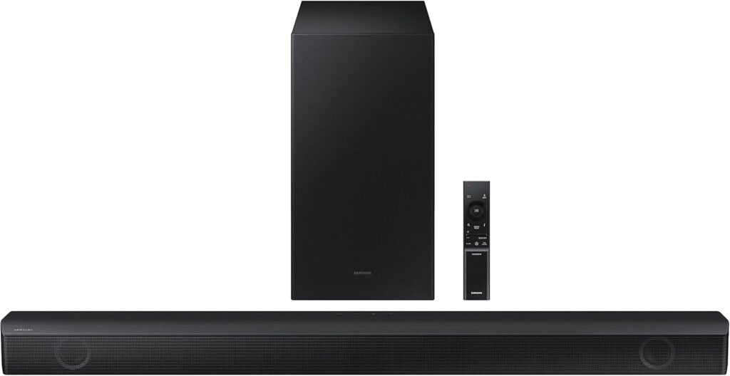 Samsung HW-B550/ZA 2.1ch Soundbar with Dolby Audio, DTS Virtual:X, Subwoofer Included, Adaptive Sound Lite, Bluetooth Multi-Device Connection, Wireless Surround Compatible, 2022, Black