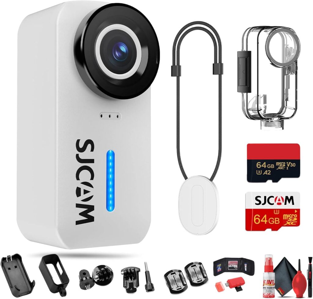 SJCAM C110 Plus Action Camera with 4K Video, Gyro Stabilization, and Audio Recording, Bundle Including: 64GB Micro SD Card, Card Reader, Card Wallet, and USB‑C Adapter