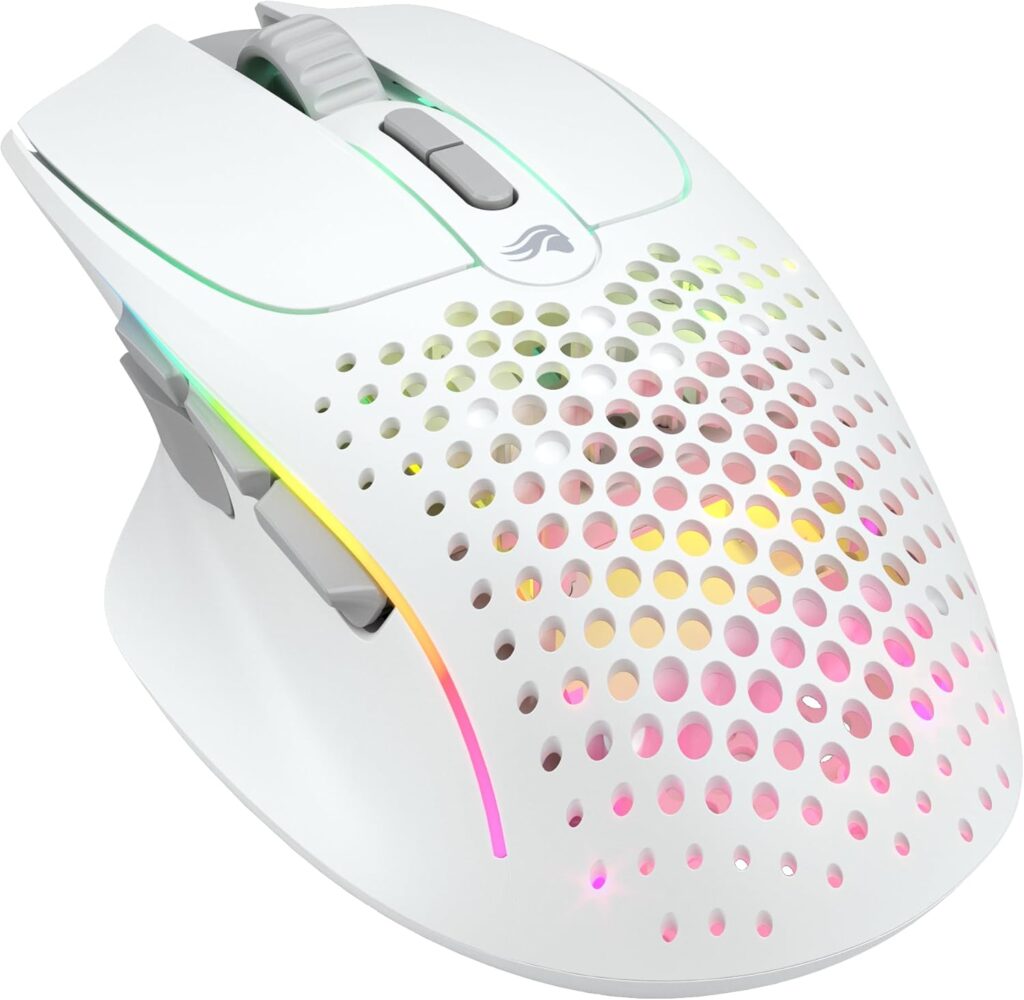 Glorious Gaming Model I 2 Wireless Gaming Mouse – Hybrid 2.4Ghz & Bluetooth, 75g Superlight, 9 Buttons (2 Swappable), RGB, PTFE Feet, MMO/MOBA/FPS, Long Battery Life, Side Thumb Rest – White