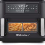 Elite Gourmet EAF1055D Dual Zone Air Fryer Oven, 11QT. Capacity with Divider, Sync Finish, Dishwasher Safe Basket, 10 Preset Functions, 1600-Watts, with Recipe Booklet, Black