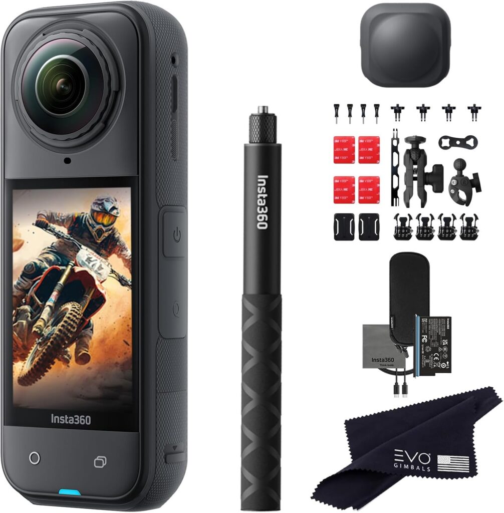 Insta360 X5 Motorcycle Bundle-8K Waterproof 360 Action Camera with 1/1.28″ 48MP Sensors, 8K 360 HDR Video, 72MP, 4K Single-Lens |Bundle Includes Motorcycle Bundle, Selfie Stick, Lens Cap (No Card)