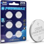 Powermax 6-Count CR2016 Batteries, Lithium 3V Coin Cell Button Battery Pack for Watch and Small Electronics, 5 Year Shelf Life