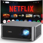 2500 ANSI Lumen Official Netflix Licensed 4K UHD Smart Projector, HAPPRUN Home Theater with Dolby Audio, Wi-Fi 6 & Bluetooth 5.2, Built-in Streaming Apps, Works with Smartphones, Indoor & Outdoor Use