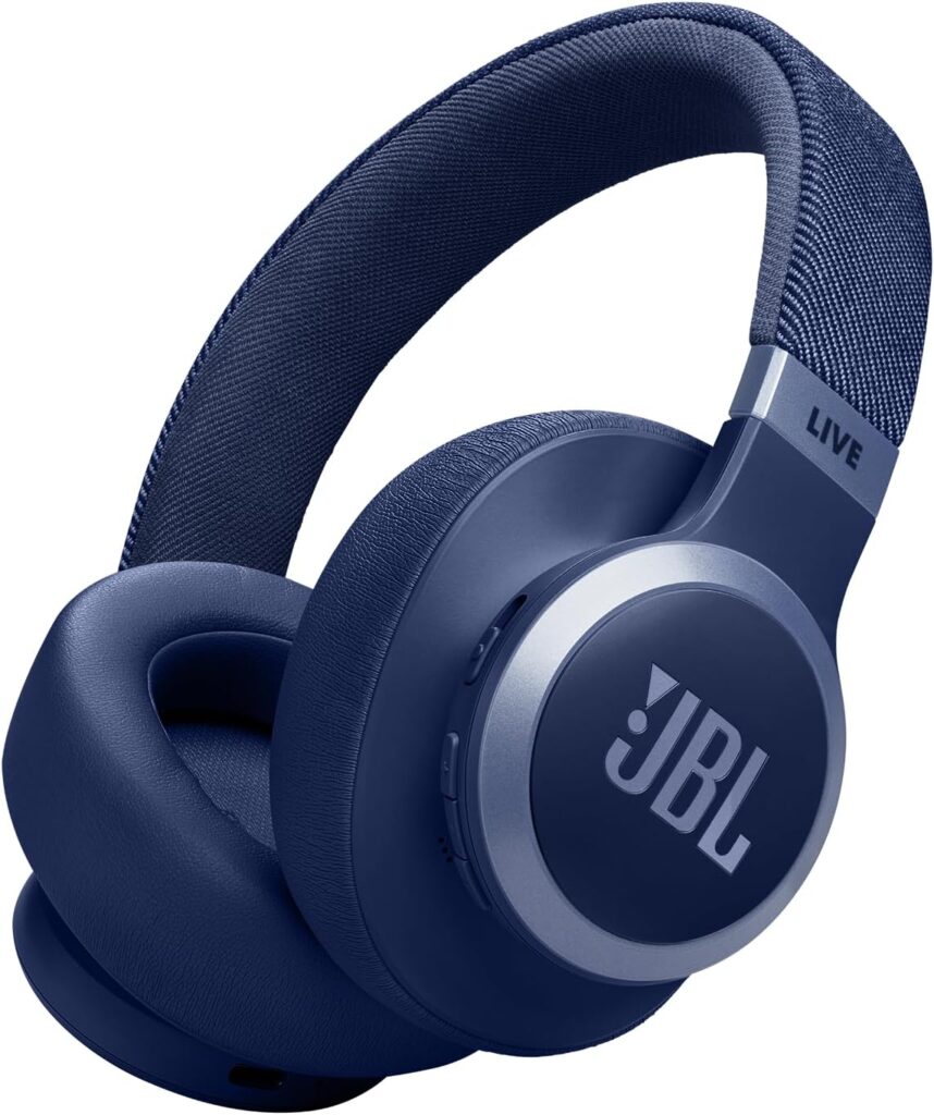 JBL Live 770NC – Wireless Over-Ear Headphones with True Adaptive Noise Cancelling with Smart Ambient, Up to 65 Hours of Battery Life, Comfort-fit Fabric Headband & Carrying Pouch (Blue)